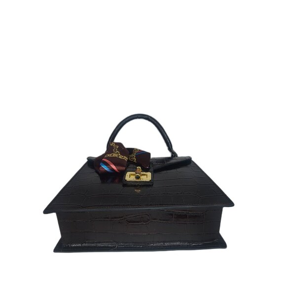 Genuine Charlie Leather "Teresa" Espresso Brown Croc Print Handbag/Crossbody–NWT - Picture 4 of 13